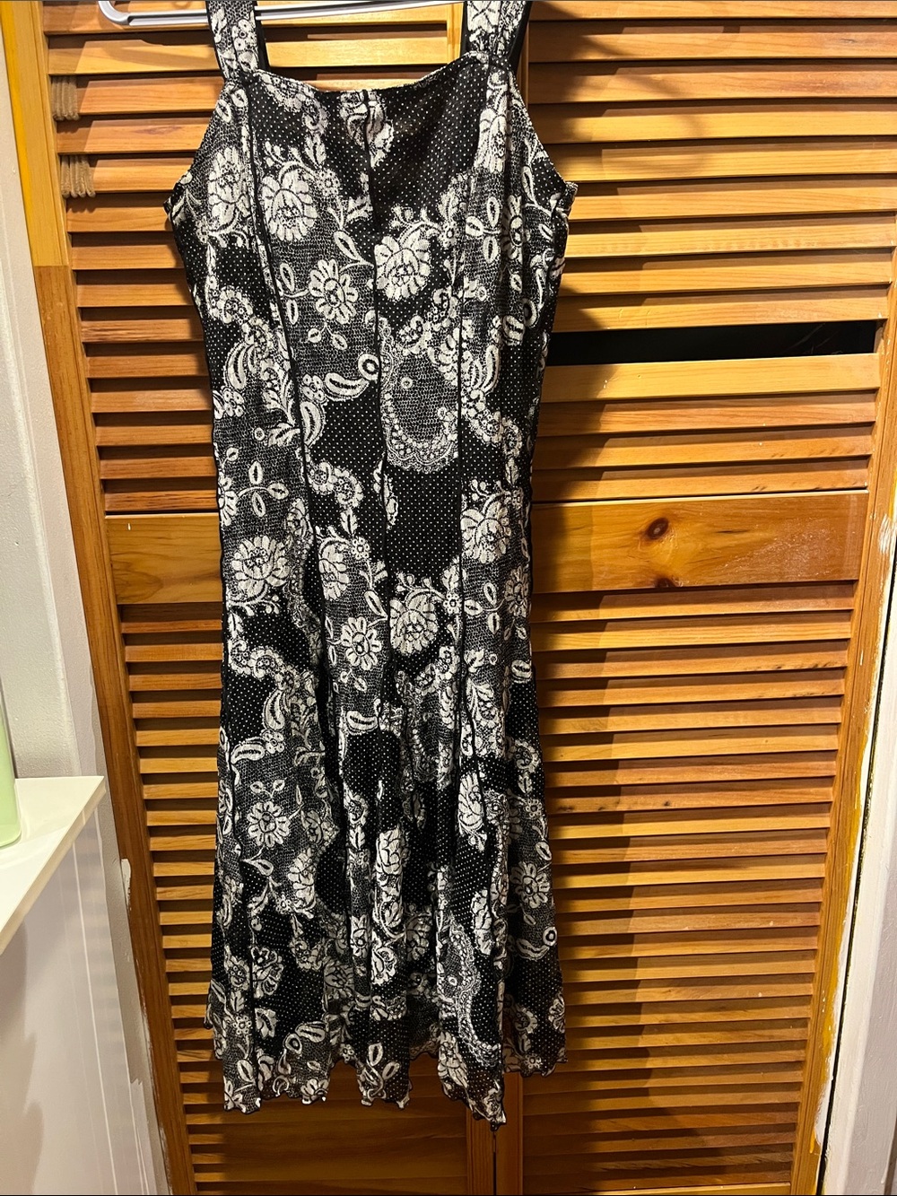 Black & White Floral Midi Dress with Square Neck